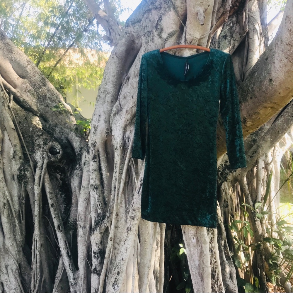 Vintage Retro 90’s Crushed Velvet Emerald Dress - Picture 4 of 6